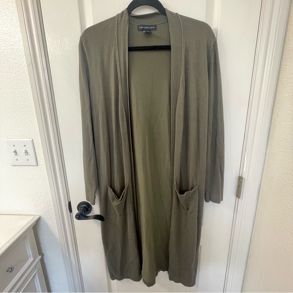 Joan Vass Sweaters - Joan Vass Olive Green Open Front Cardigan